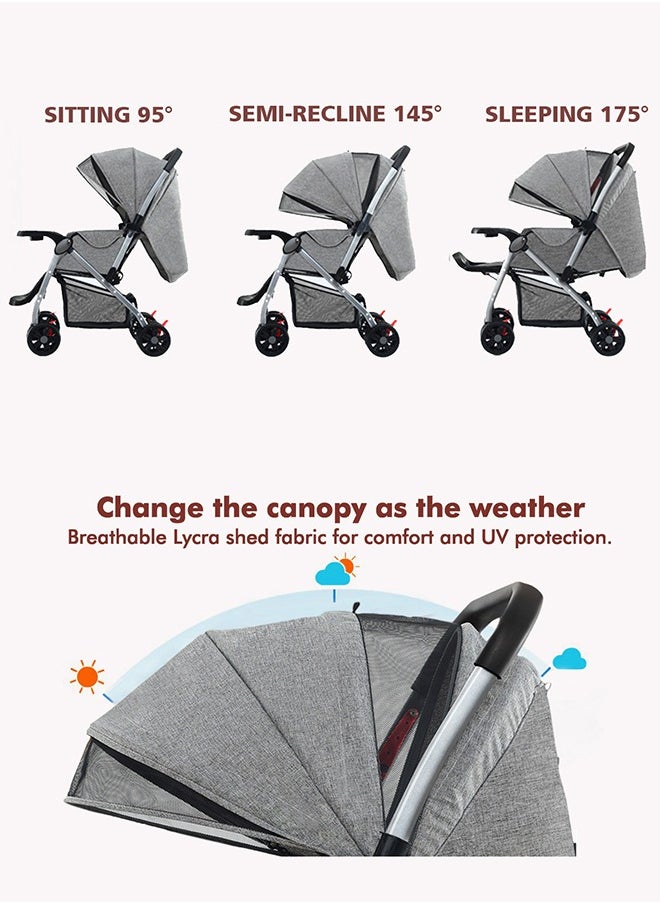 Generic Lightweight Baby Stroller, Travel Stroller with Large Storage Basket, Multi-Position Reclining Seat, One-Hand Steer, Compact Stroller, Infant and Toddler Stroller,Slate Gray  - Image 4