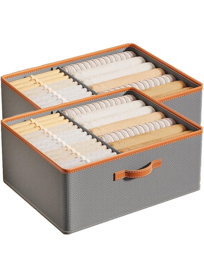 Green Tiger Linen Closet Organizers and Storage Baskets with Divider, Extra Large Storage Boxes for Wardrobe Shelf Laundry Room, Gray, 2-Pack - Image 1