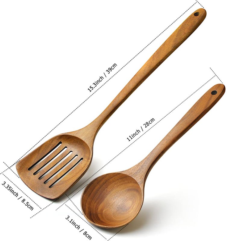 AYFDISHS Wooden Spatulas for Cooking Wooden Utensils Set for Kitchen Handmade Natural Acacia Cooking Rice Paddle Wooden Slotted Spatula for Nonstick Cookwares Set of 2 - Image 2
