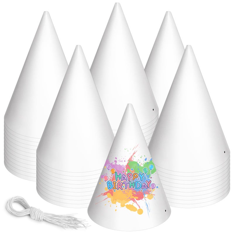 WEOXPR 60 Pieces White Paper Party Hats for Kids Birthday Decorative Bulk Cone Crafts for Adults Art DIY Halloween Supplies - Image 3