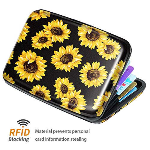 Coco Rossi Mini Credit Card Holder for Women,RFID Blocking Slim Hard Card Case ID Case Travel Wallet,Sunflower - Image 3