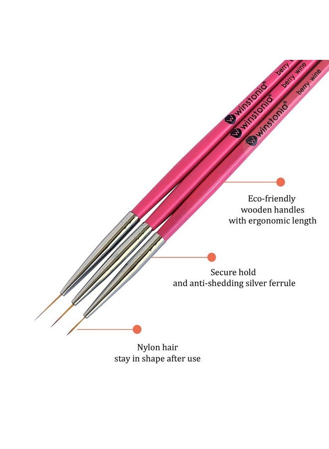 Winstonia Super Fine Nail Art Brush Set for Thin Lines, Tiny Details, Fine Drawing, Delicate Coloring. 3 pcs Brushes Kit - BERRY WINE - Image 2