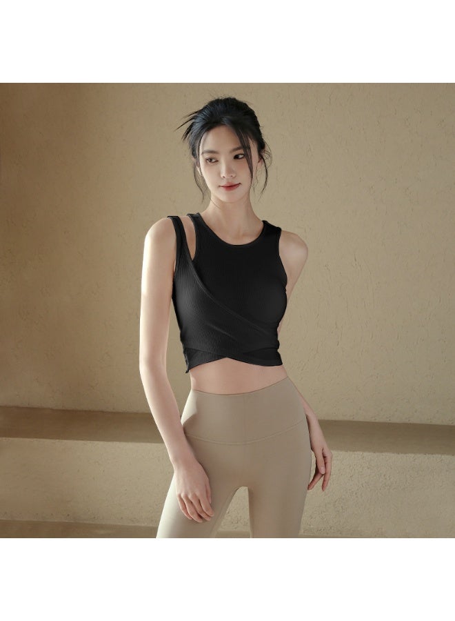 كوينج Spring and Summer Yoga Vest Integrated Fixed Cup Running Wear Solid Color Sleeveless Body Suit for Women - Image 1