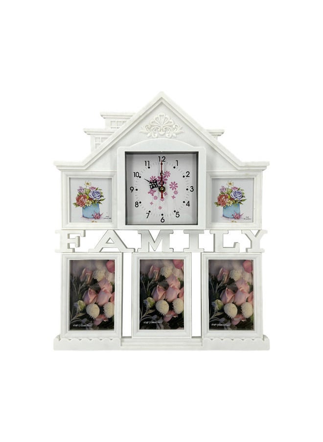 Decorhills Decorhills Plastic Family Design Multi Pictures Collage Photo Frame with Time Clock, Wall Mount Display, White Frame, 42 x 50 x 2.51 CM, 1-Pc, Stylish Home Décor  - Image 1