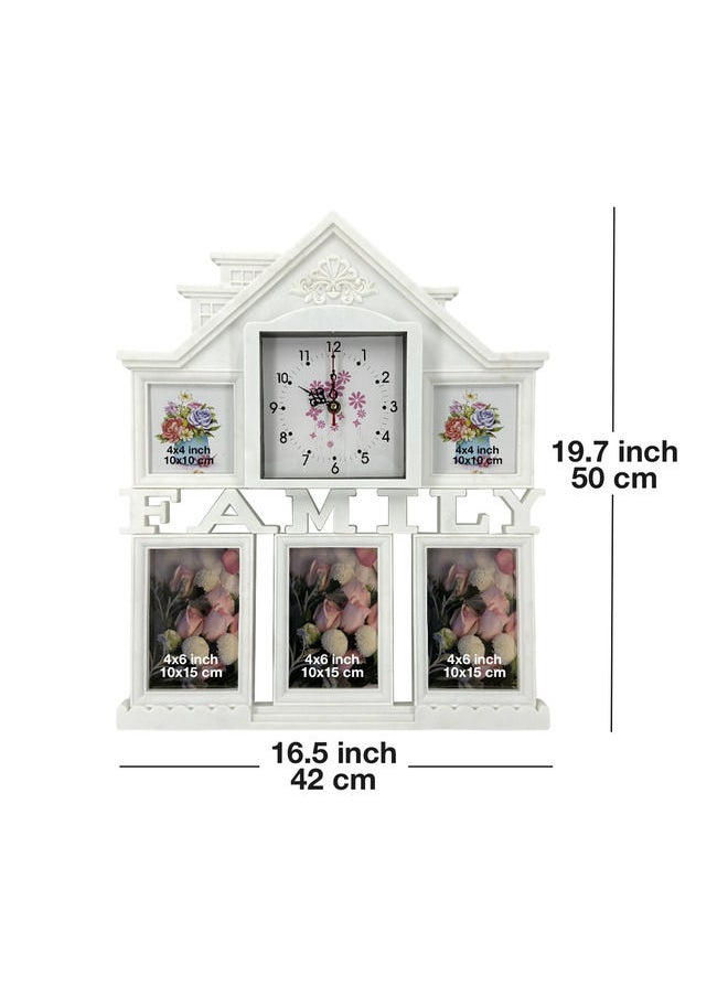 Decorhills Decorhills Plastic Family Design Multi Pictures Collage Photo Frame with Time Clock, Wall Mount Display, White Frame, 42 x 50 x 2.51 CM, 1-Pc, Stylish Home Décor  - Image 4