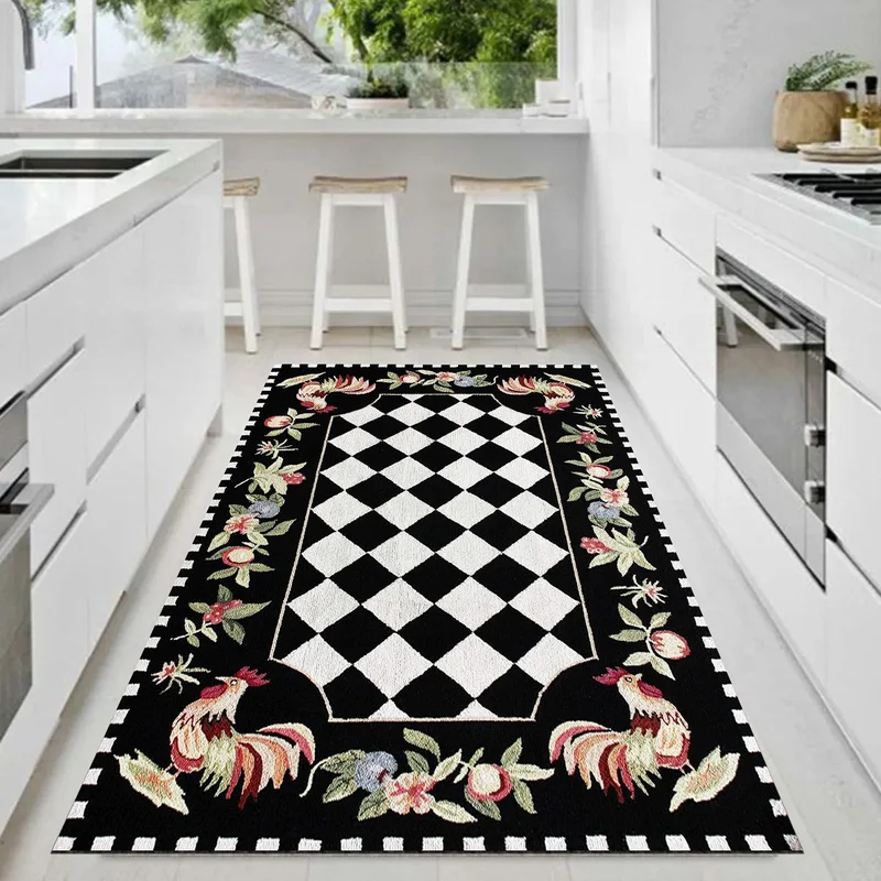 فاجونيك Wagonic Checkerboard and Flower Patterned Digital Printed Carpet Non-Slip Based Washable Carpet