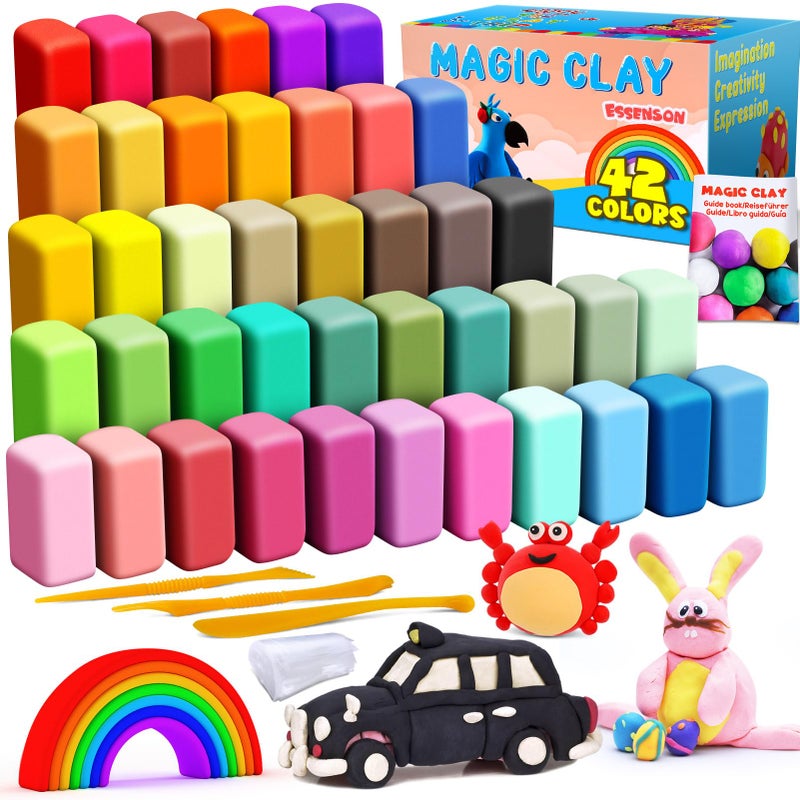 ESSENSON Air Dry Clay 42 Colors Modeling Clay for Kids DIY Molding Magic Clay for with Tools Toys Gifts for Age 3 4 5 6 7 8 Years Old Boys Girls Kids