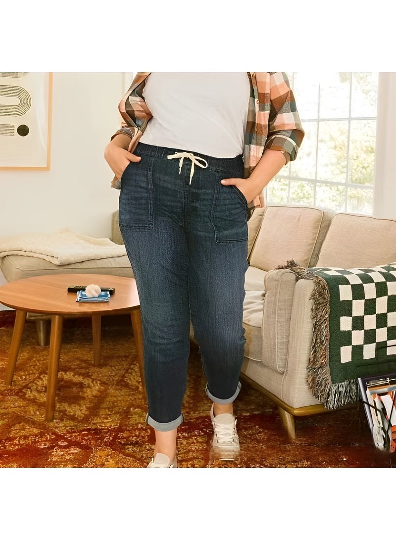 REOCLE Women's Jeans Classic High Waist Daily Wear Slim Jeans Casual Pull On Elastic Jeans Denim Sport Fit Drawstring Jeans - Image 2