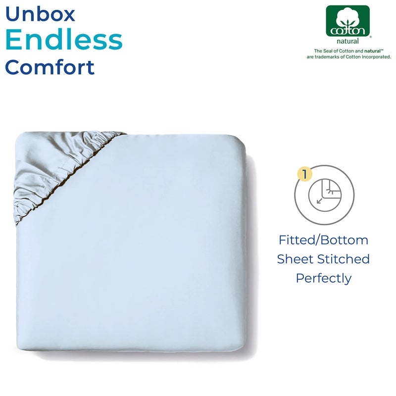 Thread Spread Luxury Egyptian Cotton Twin Fitted Sheet Only - 1000-Thread-Count 22"" Twin Deep Pocket Fitted Sheet  Cooling  Sateen Weave  Extra Long Staple Egyptian Cotton Fitted Sheet - Light Blue - Image 4