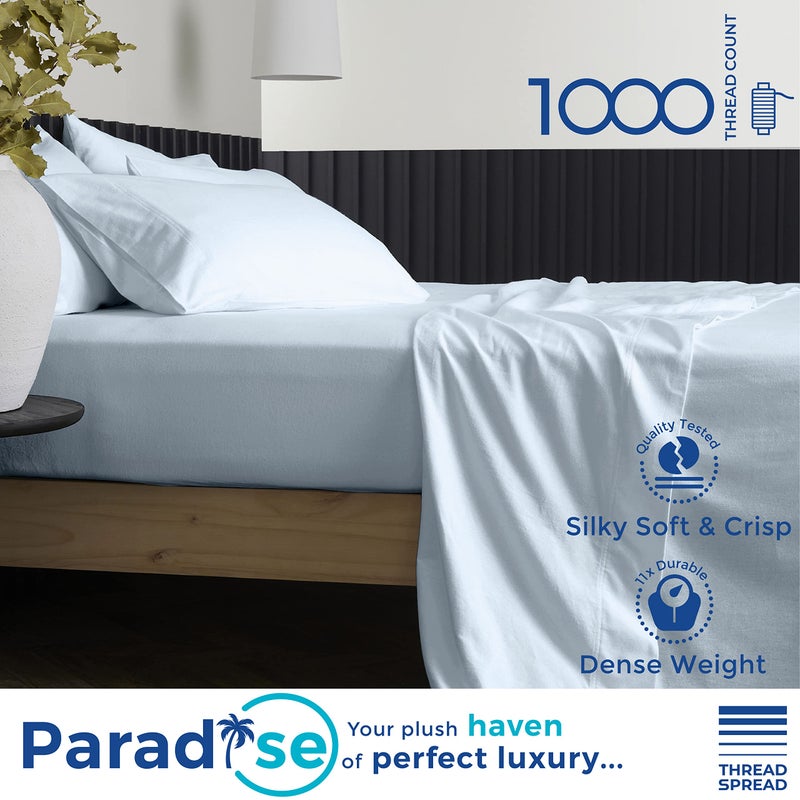 Thread Spread Luxury Egyptian Cotton Twin Fitted Sheet Only - 1000-Thread-Count 22"" Twin Deep Pocket Fitted Sheet  Cooling  Sateen Weave  Extra Long Staple Egyptian Cotton Fitted Sheet - Light Blue - Image 2