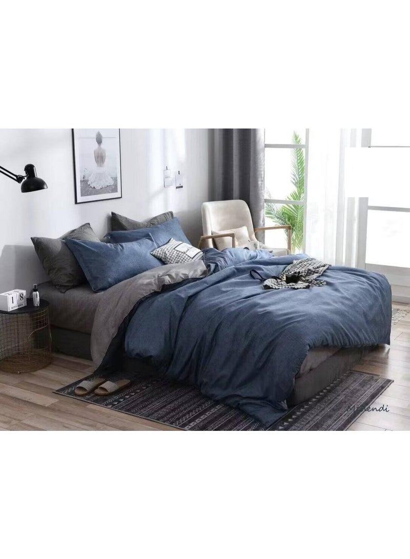 طقم سرير قطني مفرد مكون من 4 قطع - غطاء لحاف 160×210 سم، شرشف مطاطي 120×200+25 سم، وغطاءان للوسائد - مفروشات ناعمة ومريحة