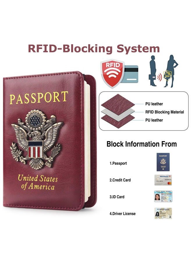 FACATH Passport Holder for Women, Passport Wallet Card Slots, Cute Passport cover for Men&Women, Waterproof Rfid Blocking Travel Wallet Travel Accessories Document Organizer (Wine Red) - Image 2