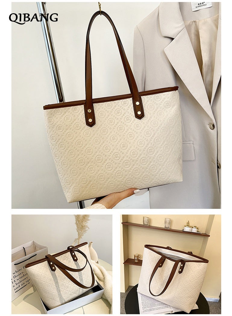 QIBANG Women's fashion casual large leather embossed shoulder bag, leather handbag women's top handle satchel tote bag - Image 4
