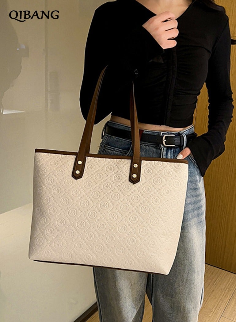 QIBANG Women's fashion casual large leather embossed shoulder bag, leather handbag women's top handle satchel tote bag - Image 2