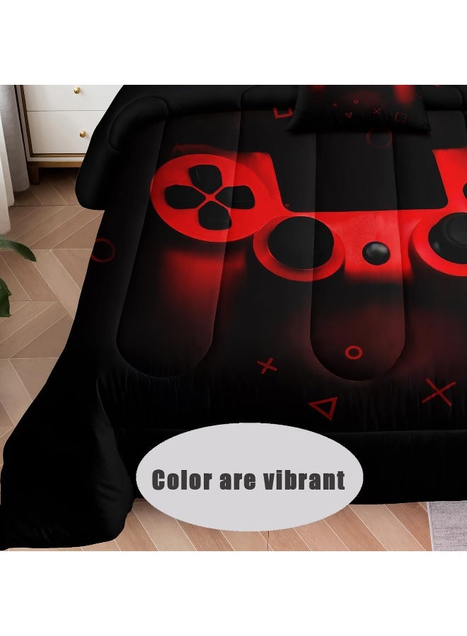 6 Pieces Bed in a Bag for Gaming Bedding Set, Boys Gamer Comforter Set with Flat Sheet, Fitted Sheet, Pillowcases, Cushion Cover, Game Console Pattern Bed Set for Kids Boys Room Decor  - Image 2