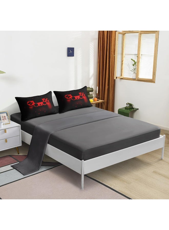 6 Pieces Bed in a Bag for Gaming Bedding Set, Boys Gamer Comforter Set with Flat Sheet, Fitted Sheet, Pillowcases, Cushion Cover, Game Console Pattern Bed Set for Kids Boys Room Decor  - Image 3
