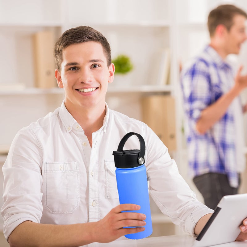 FLORAPELL غطاء قابل للطي لزجاجة هايدرو فلاسكو ذات الفم الواسع، أغطية مع مقبض مرن لزجاجة هايدرو فلاسكو 12 16 20 32 40 64 أونصة، غطاء بديل لغطاء الشرب، سهل الحمل، مقاوم للتسرب، خالي من BPA، ملحقات زجاجات، أسود - Image 3