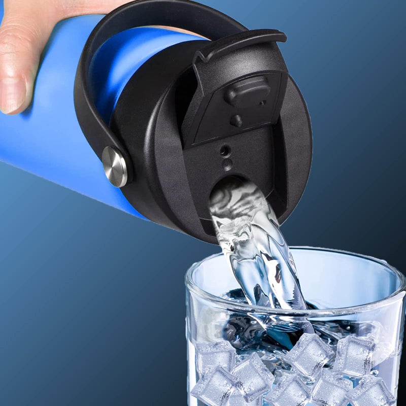 FLORAPELL غطاء قابل للطي لزجاجة هايدرو فلاسكو ذات الفم الواسع، أغطية مع مقبض مرن لزجاجة هايدرو فلاسكو 12 16 20 32 40 64 أونصة، غطاء بديل لغطاء الشرب، سهل الحمل، مقاوم للتسرب، خالي من BPA، ملحقات زجاجات، أسود - Image 4