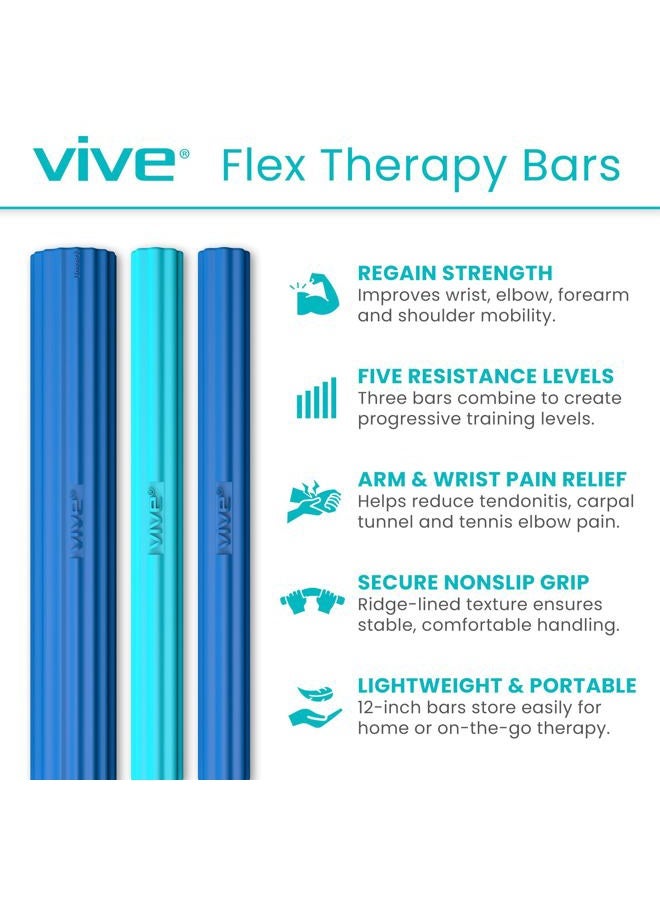VIVE Flex Therapy Bars (3 Pack) - Twist Resistance Hand Grip Strength Trainer for Injury Recovery, Tennis Elbow, Golfers, Tendonitis Pain - Weighted Strengthening Multi Pack - Image 2