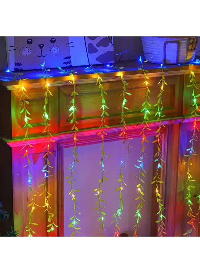 Multicolor Enchanted Willow Leaf LED Curtain Lights USB Powered 100 LED 8 Modes Indoor Outdoor Decor - Image 2