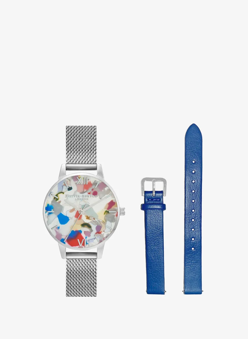 Olivia Burton 3-Hand Pop Art Collection Watch For Women With Silver Stainless Steel Bracelet - OBGSET151