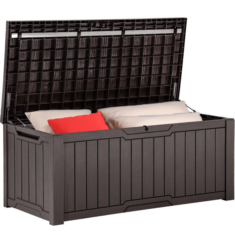 YITAHOME YITAHOME 120 Gallon Outdoor Storage Deck Box Large Resin Patio Storage for Outdoor Pillows Garden Tools and Pool Supplies Waterproof Lockable Brown 