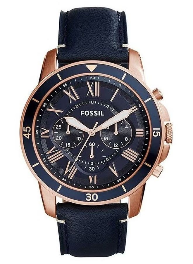 FOSSIL - Men's Water Resistant Leather Analog Quartz Watch FS5237 - 44 mm - Blue - Image 1