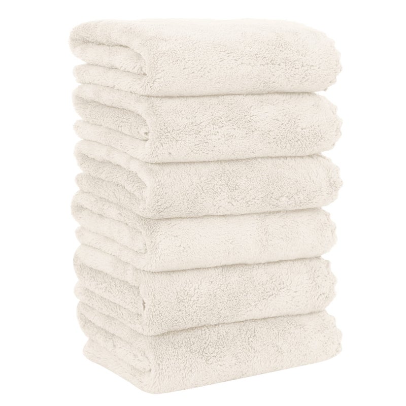 MOONQUEEN 6 Pack Premium Hand Towels Quick Drying Microfiber Coral Velvet Highly Absorbent Towels Multipurpose Use as Hotel Bathroom Shower Spa Hand Towel 16 x 28 inches Cream