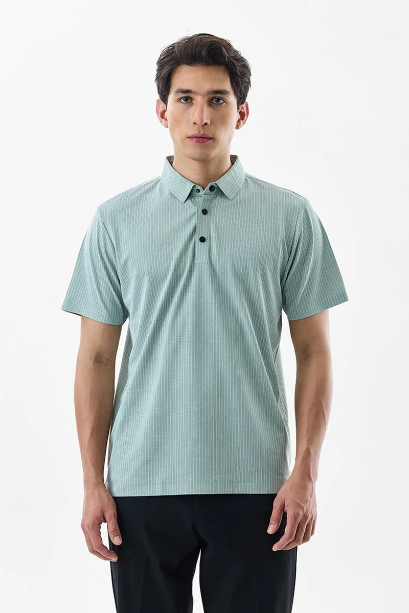 سنيتش Light Green Striped Half Sleeve Regular Fit T-Shirt