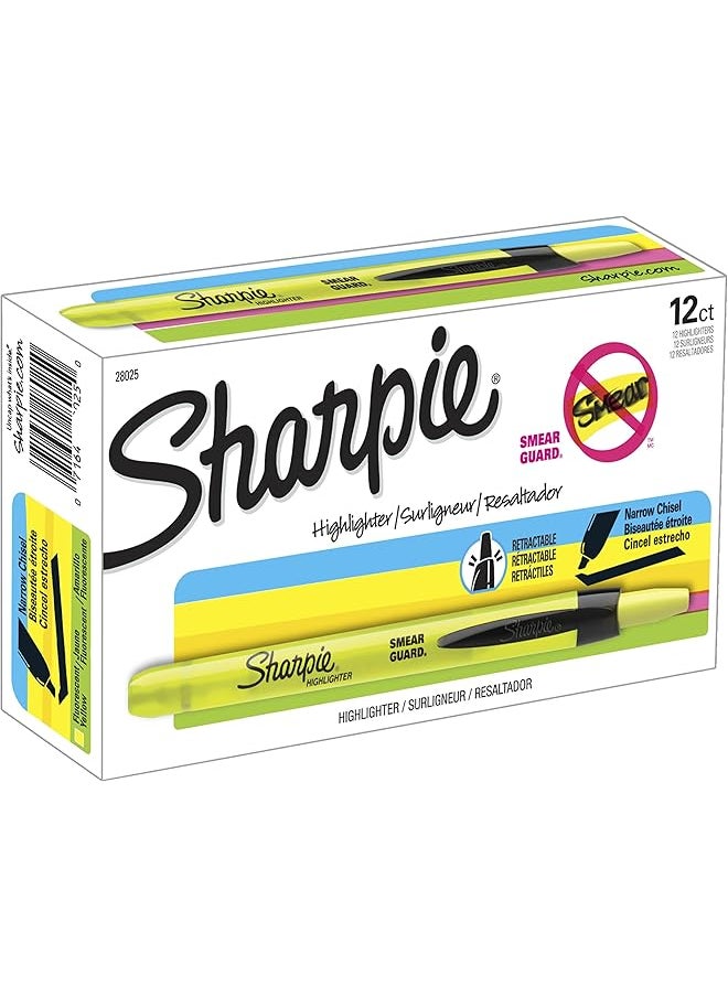 Sharpie Retractable Highlighters Chisel Tip Fluorescent Yellow 12 Count  - Image 1