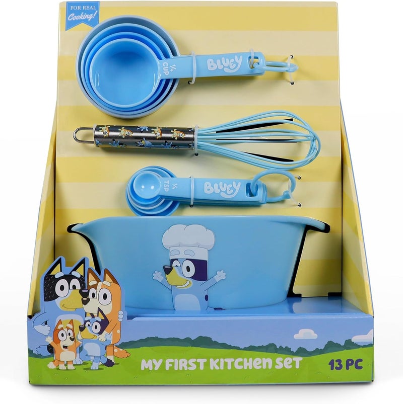 Handstand Kitchen Bluey My First Real Kitchen Tools Set with 1.5 Quart Mixing Bowl, Measuring Spoon Set, Measuring Cup Set and 8.5" Whisk - Image 1