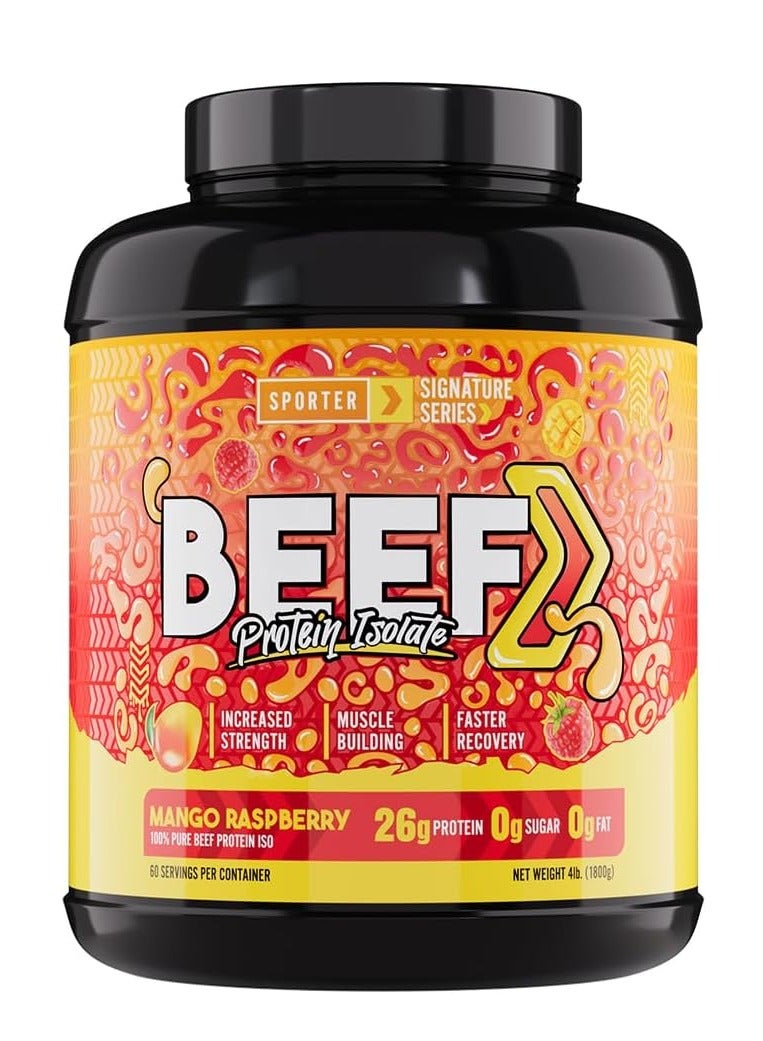 SPORTER Beef Protein Isolate – Raspberry Mango, 4 LB | Hydrolyzed Beef Protein Powder with Complete Amino Acid Profile & High Protein Content - Image 1