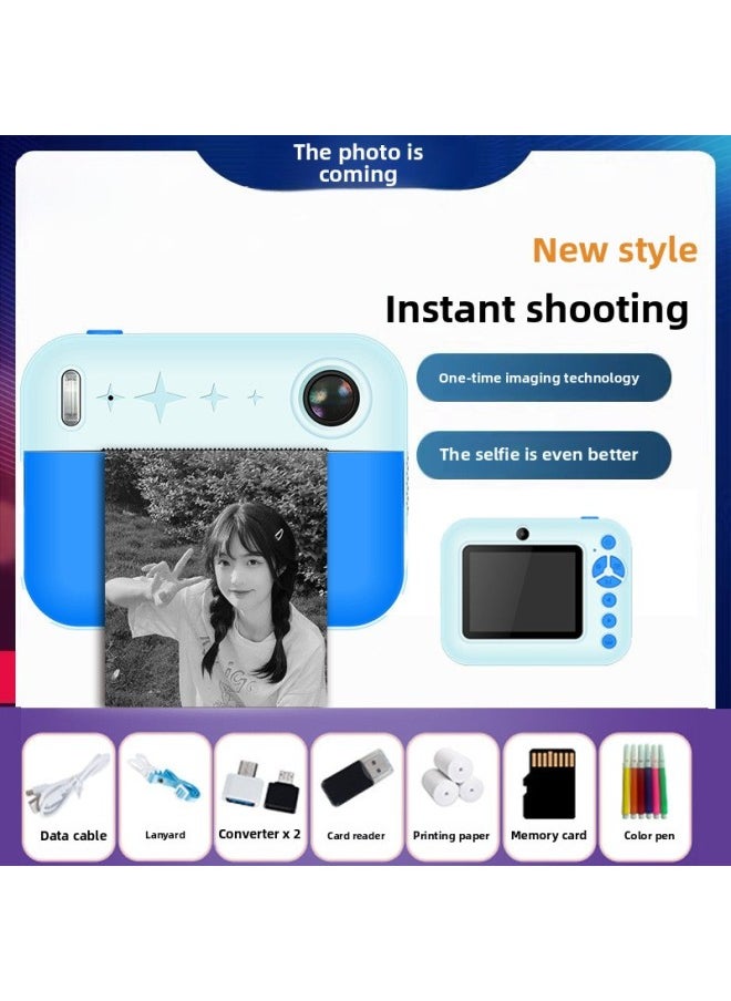 Generic Birthday Gift Children's Camera Student Boys And Girls 4K Digital Camera Can Take Pictures To Print Baby-Color:2.8inch Dual Camera Polaroid-blue 128g [23 Rolls Of Paper]  - Image 1