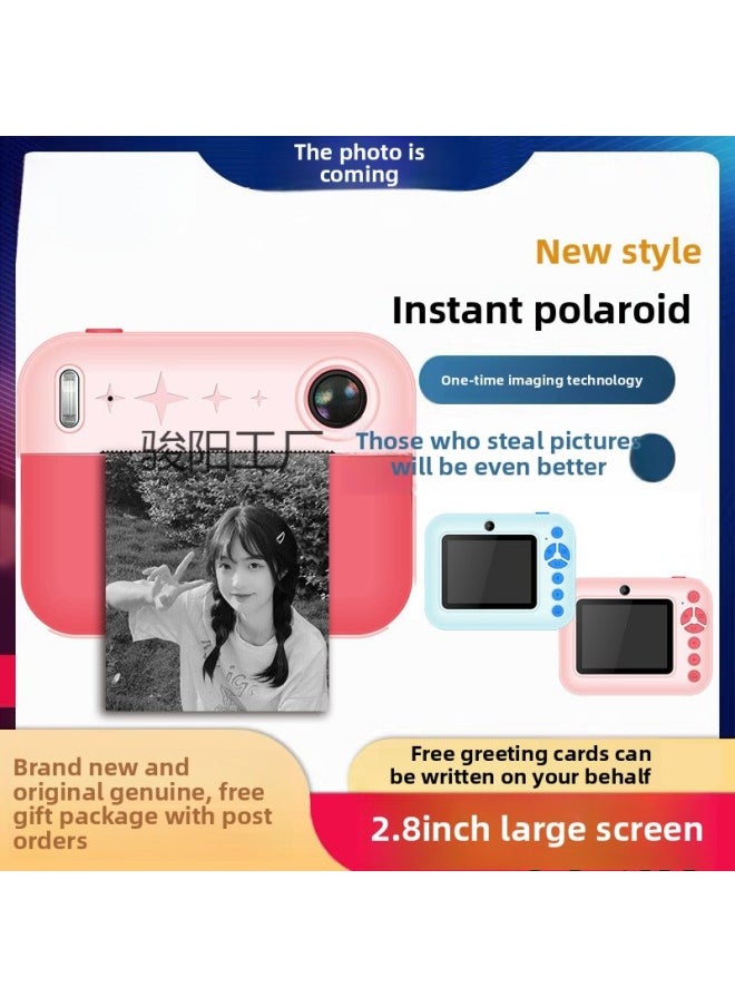 Generic Birthday Gift Children's Camera Student Boys And Girls 4K Digital Camera Can Take Pictures To Print Baby-Color:2.8inch Dual Camera Polaroid-blue 128g [23 Rolls Of Paper]  - Image 2
