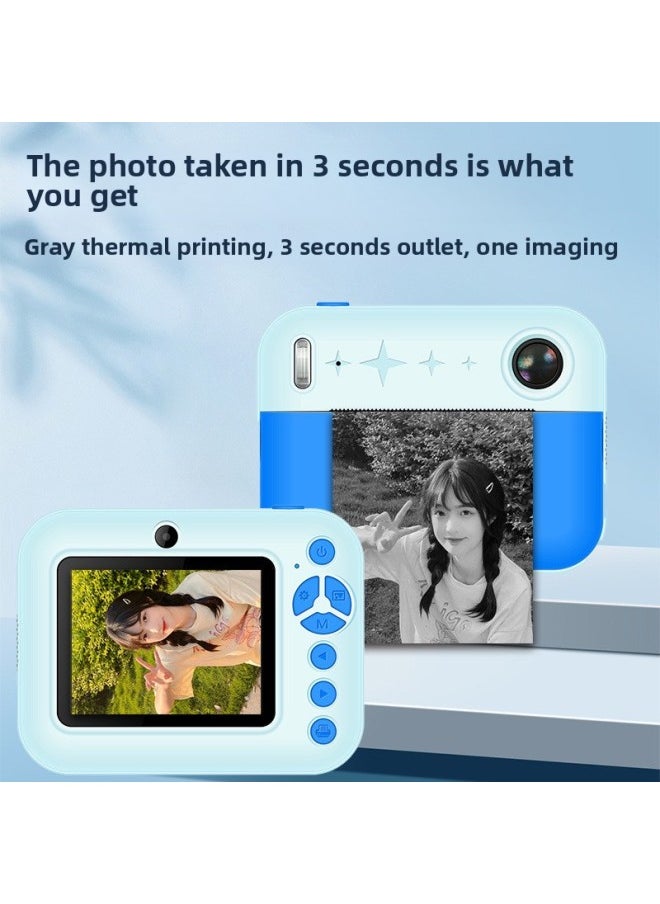 Generic Birthday Gift Children's Camera Student Boys And Girls 4K Digital Camera Can Take Pictures To Print Baby-Color:2.8inch Dual Camera Polaroid-blue 128g [23 Rolls Of Paper]  - Image 3