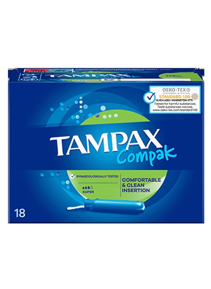 تامباكس سدادات تامباكس كومباك سوبر (Tampax Compak Super) - عبوة من 18 قطعة - Image 1