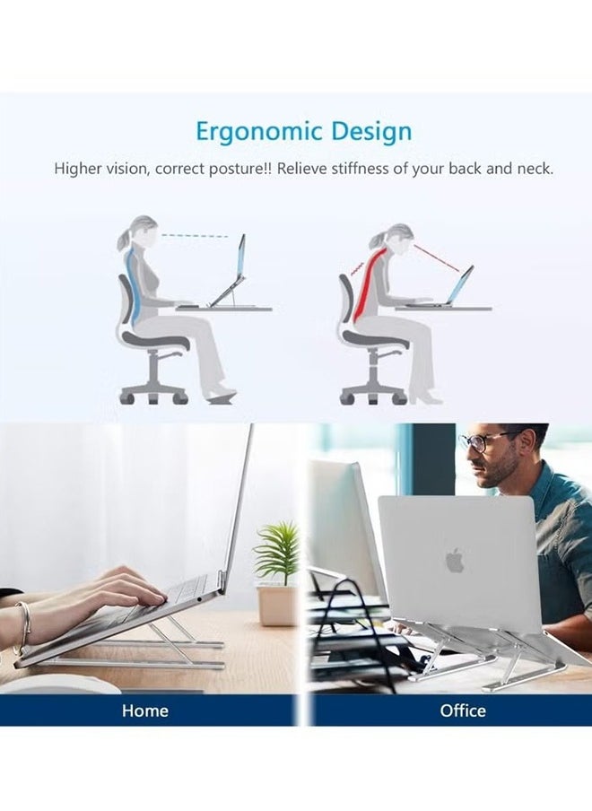 Laptop Stand, Laptop Holder Riser Computer Tablet Stand, 10 Angles Adjustable Aluminum Ergonomic Foldable Portable Desktop Holder Compatible with MacBook,iPad, HP, Dell, Lenovo（Silver)