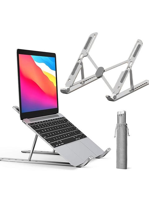 Laptop Stand, Laptop Holder Riser Computer Tablet Stand, 10 Angles Adjustable Aluminum Ergonomic Foldable Portable Desktop Holder Compatible with MacBook,iPad, HP, Dell, Lenovo（Silver)