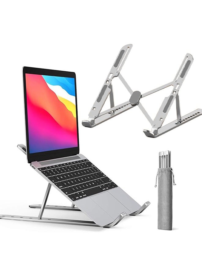 Laptop Stand, Laptop Holder Riser Computer Tablet Stand, 10 Angles Adjustable Aluminum Ergonomic Foldable Portable Desktop Holder Compatible with MacBook,iPad, HP, Dell, Lenovo（Silver)