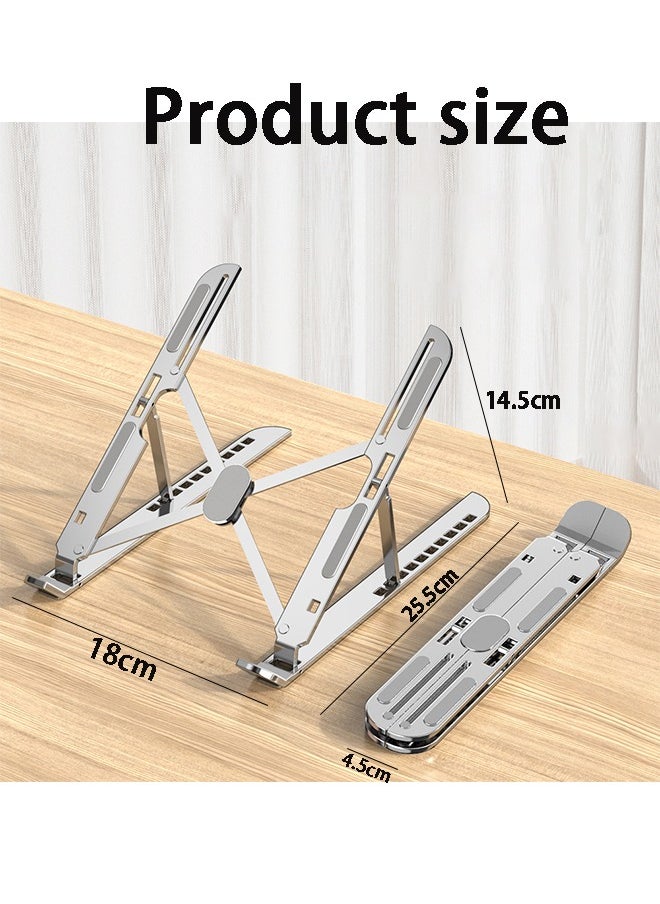 Laptop Stand, Laptop Holder Riser Computer Tablet Stand, 10 Angles Adjustable Aluminum Ergonomic Foldable Portable Desktop Holder Compatible with MacBook,iPad, HP, Dell, Lenovo（Silver)