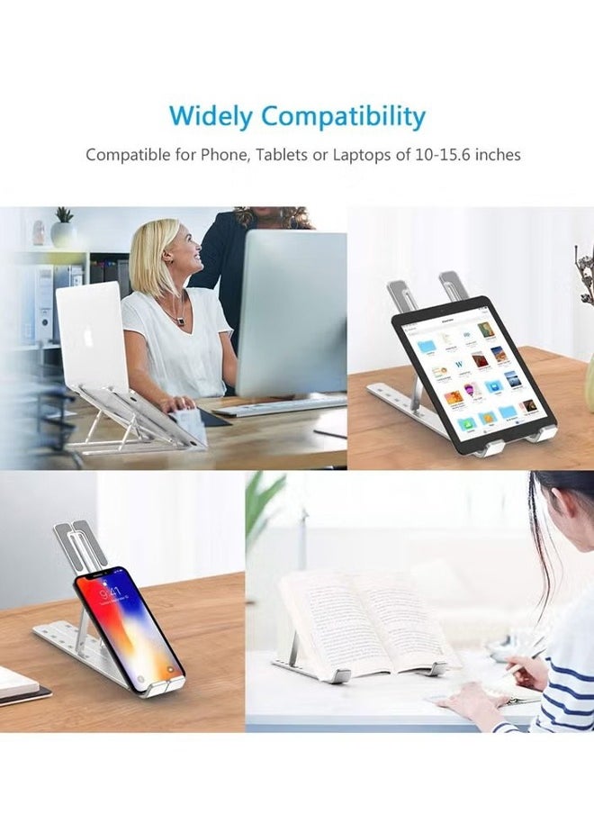 Laptop Stand, Laptop Holder Riser Computer Tablet Stand, 10 Angles Adjustable Aluminum Ergonomic Foldable Portable Desktop Holder Compatible with MacBook,iPad, HP, Dell, Lenovo（Silver)