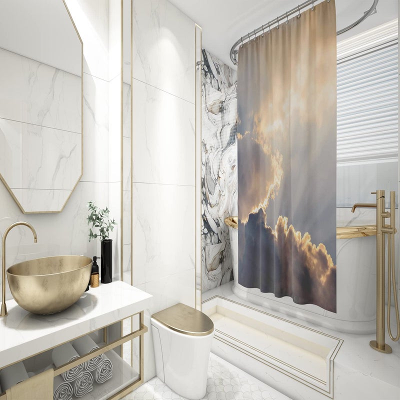 LAVNIK Shower Curtain Bathroom Curtains Waterproof Fabric Textured Polyester Decorative Cloth Bath Curtains with 8 Hooks Bathroom Accessories Printed Curtain (Design_3, 1 pcs) - Image 3