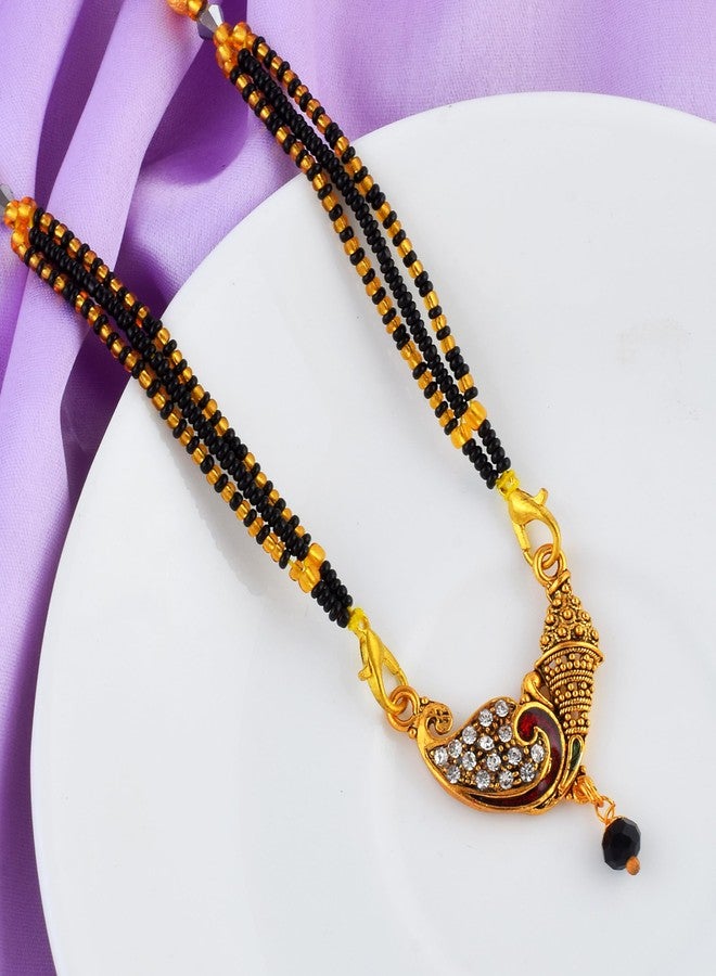 morir Antique Gold Red Enamel Black Bead Accent Regal Paisley CZ Mangalsutra Pendant - Image 4