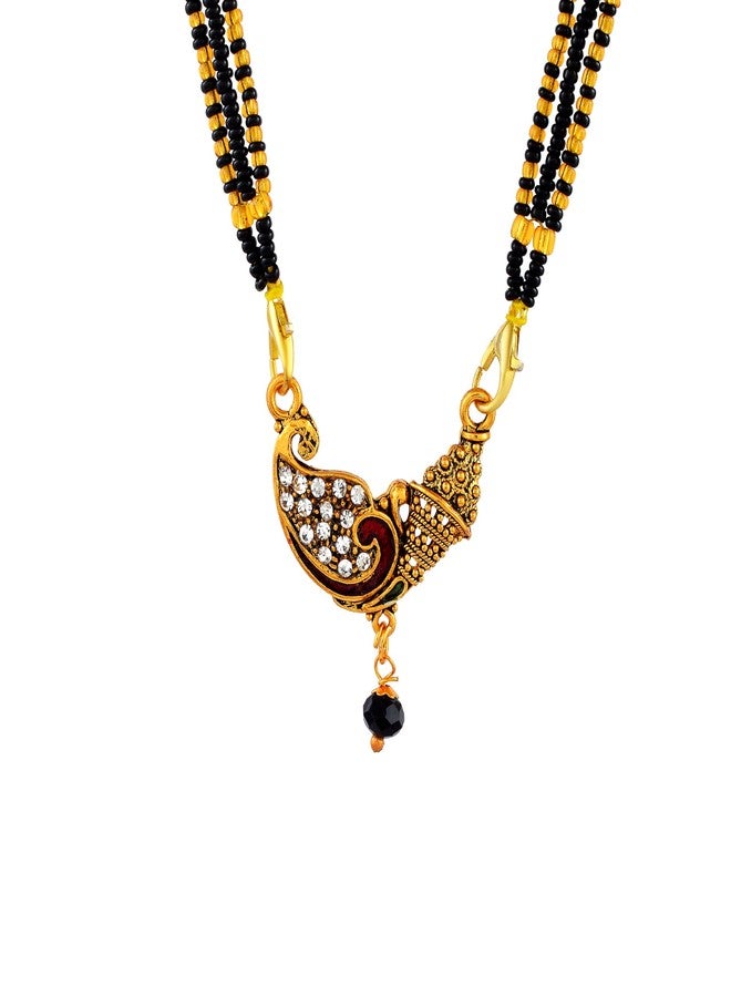 morir Antique Gold Red Enamel Black Bead Accent Regal Paisley CZ Mangalsutra Pendant - Image 1