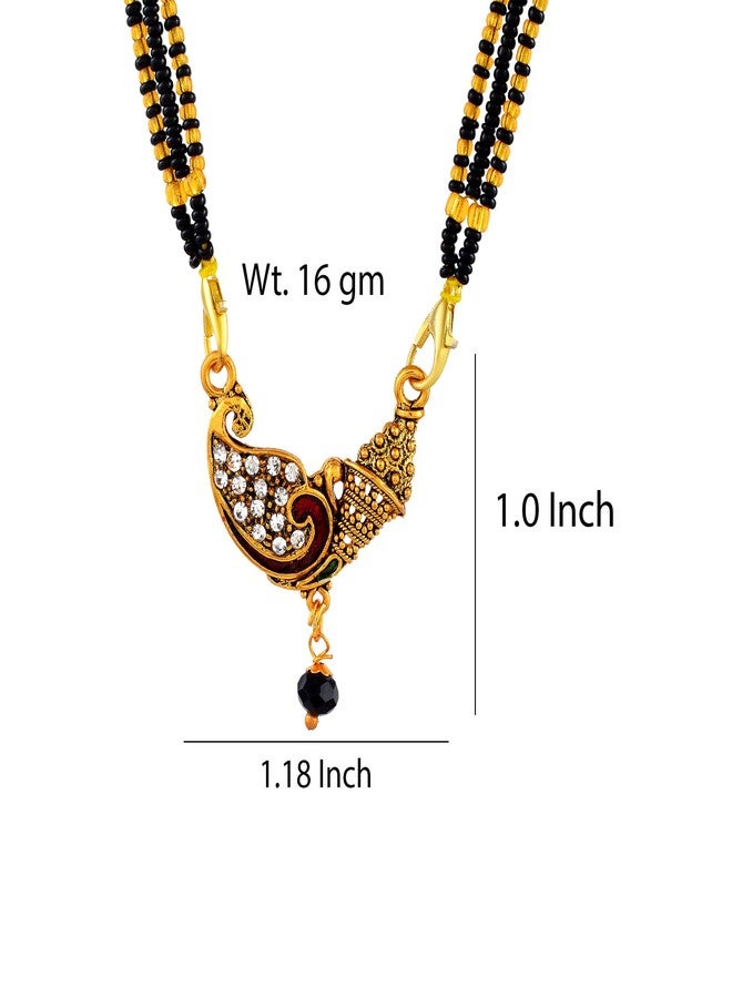 morir Antique Gold Red Enamel Black Bead Accent Regal Paisley CZ Mangalsutra Pendant - Image 2