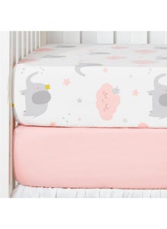 TILLYOU TILLYOU 2 Pack Fitted Crib Sheet Set - 100% Natural Cotton Toddler Bed Mattress Sheets, Standard 28”x 52”, Elephants Clouds & Pink  - Image 1