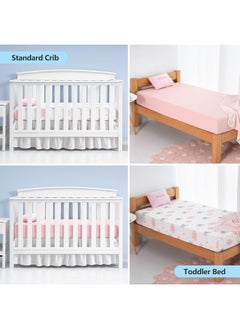TILLYOU TILLYOU 2 Pack Fitted Crib Sheet Set - 100% Natural Cotton Toddler Bed Mattress Sheets, Standard 28”x 52”, Elephants Clouds & Pink  - Image 5