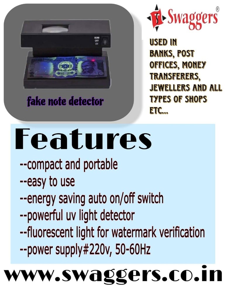 swaggers Mini UV Fake Note Detector/Duplicate Money Detector Machine with Blue and White Light- Compact - Image 4