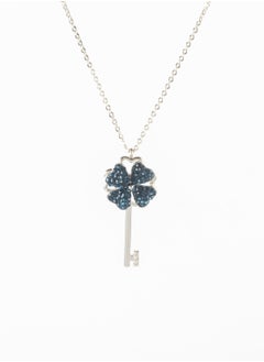 Stainless Steel Necklace Silver with a Blue Zirconic Key Pendant