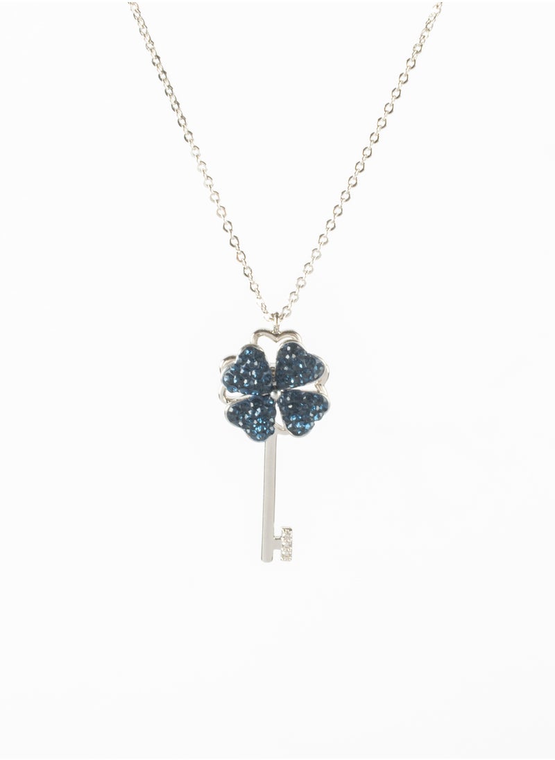 The Black Pearl Accessories - Stainless Steel Necklace Silver with a Blue Zirconic Key Pendant - Image 1